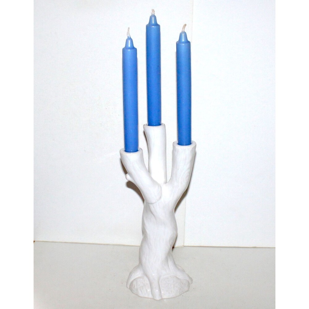 Roscher Candle Holder Nature’s Nest Collection 3 branch tree white stoneware